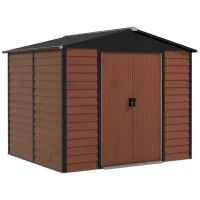 Outsunny Cobertizo de Jardín Exterior 4,4 m² 240x206x198 cm con Base Puerta Corredera y Cerradura Armario para Jardín Teca(m-1)