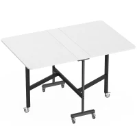 HOMCOM Table à Manger Pliante sur Roulettes pour 4-6 Personnes 120 cm, Roues avec Freins, 2 Abattants, Industriel, Blanc Noir(m-1)