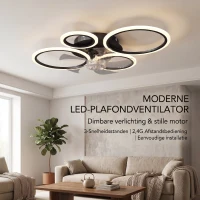HOMCOM Plafondventilator met verlichting en afstandsbediening, 77 cm LED-plafondventilator met 3 lichtkleuren, 6 snelheden, timer(m-9)
