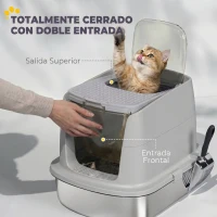 PawHut Arenero para Gatos de Acero Inoxidable L con Tapa Abatible Pala Metálica Bolsa Desodorizante Fácil Limpiar Gris Claro(m-5)