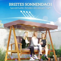 Outsunny Hollywoodschaukel mit Sonnendach, Echtholz-Gartenschaukel, Schaukelbank mit Liege-Funktion, für 3 Personen, Braun(m-5)