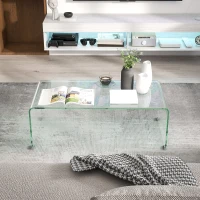 HOMCOM Mesa de centro em vidro estável, design monobloco, simples e moderna, 100 x 50 x 35 cm, Transparente(m-5)
