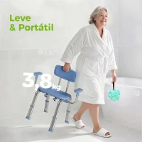 HOMCOM Cadeira de Duche para Pessoas Idosas com Apoio de Braços Ajustável Antideslizante e Altura Ajustável 60-70x52x62-72 cm Azul(m-6)
