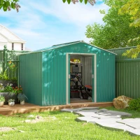 Outsunny Cobertizo de Jardín 4,9 m² 277x195x192 cm con 2 Puertas Corredizas Techo Inclinado y 4 Ventanas Verde(m-10)