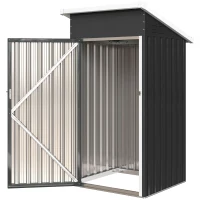 Outsunny Abrigo Exterior Metálico 107,5x91x185 cm Abrigo de Jardim com Teto Inclinado Porta com Trinco Ventilação e Luvas Cinza Escuro(m-11)