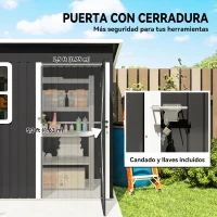 Outsunny Caseta de Jardín 221x133x190 cm Cobertizo de Exterior Metálico para Almacenamiento de Herramientas Gris Oscuro(m-6)