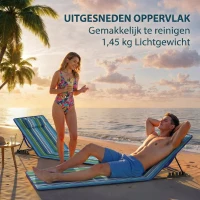 Outsunny 2-delige set strandligstoel met verstelbare rugleuning, lichtgewicht opvouwbaar met kussen en opbergvak(m-9)