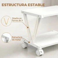 HOMCOM Soporte para Impresora de 2 Niveles Bajo Escritorio con Ruedas Bloqueables para Oficina en Casa 44x28x32 cm Blanco(m-5)