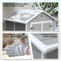 Outsunny Abrigo de Jardim em Resina 182x151x219 cm com Piso Janela Ventilação Portas Duplas Cinzento(m-8)