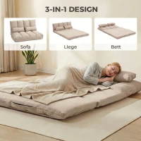 HOMCOM 2-in-1 Bodensessel, Rückenlehne, Verstellbar, 102 x 73 x 60 cm, Beige(m-5)