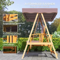 Outsunny Hollywoodschaukel mit Sonnendach, Echtholz-Gartenschaukel, Schaukelbank mit Liege-Funktion, für 3 Personen, Braun(m-6)