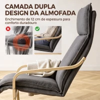 HOMCOM Poltrona de Sala em Tecido Efeito Linho com Apoio para os Pés, Baloiço Suave, Encosto Alto e Assento Largo, Cinzento Escuro(m-5)