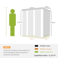 Outsunny Abrigo de Jardim Exterior Metálico 1,37 m² 163x89x163 cm com Telhado Inclinado, Portas com Fecho e Luvas Castanho(m-3)