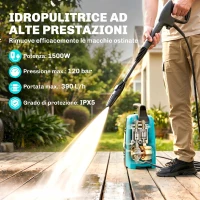 Outsunny Idropulitrice ad Alta Pressione 1500W con Ugello Regolabile e Kit Pulizia, 20.5x19x40.4 cm, Blu(m-4)