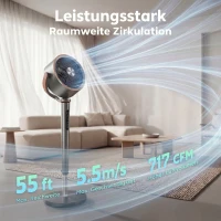 HOMCOM Standventilator Luftzirkulator Lüfter mit 12 Geschwindigkeitsstufen LED-Display Fernbedienung 70°+90° Oszillation Grau(m-4)