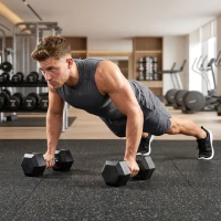 HOMCOM Juego de Mancuernas 2x8 kg con Barra de Conexión de Metal Cabeza Hexagonal para Entrenamiento en Casa Negro y Plata(m-8)