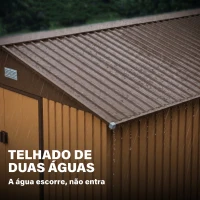 Outsunny Caseta de Jardim Exterior, 12,4 m² 340x386x200 cm Abrigo de Jardim Metálico com Portas Duplas com Fechadura, Kit de Fundação e Ventilação para Armazenamento de Bicicletas, Cor Ocre Escuro(m-7)