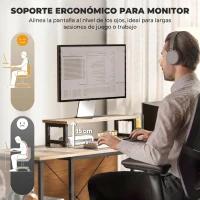 HOMCOM Escritorio Esquinero Reversible en L Largo 168-240 cm Industrial con Soporte Monitor y CPU Estantería Bolsillo Natural(m-6)