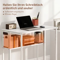 HOMCOM Faltbarer Schreibtisch, zum Beistelltisch umwandelbar, offenes Regal, Weiß(m-5)