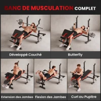 HOMCOM Banc de musculation Fitness entrainement complet avec support d'haltères dossier réglable acier 175 x 139 x 127 cm noir(m-4)