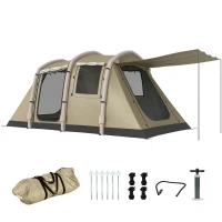 Outsunny Aufblasbares Zelt 2-4 Personen Schneller Aufbau Outdoor Zelt für Camping mit Luftpumpe Mesh Fenster Heringen Vordach(m-12)