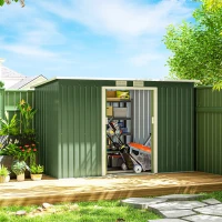 Outsunny Abrigo de Jardim 280x130x172cm Abrigo de Exterior de Aço Galvanizado com Porta Corredeira e Ventilações Verde Claro(m-10)