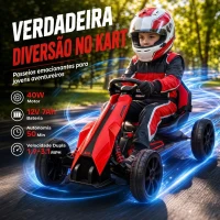 HOMCOM Go Kart Elétrico para Crianças Kart a Bateria 12V Velocidade Ajustável 3-5 km/h e Cinto de Segurança 100x58x58,5 cm Vermelho(m-4)