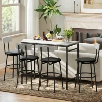HOMCOM Ensemble table de bar avec tabourets, table haute bar et 4 tabourets, structure en acier, 110 x 55 x 90 cm, blanc(m-7)
