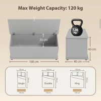 HOMCOM Coffre de rangement, banc de rangement avec couvercle rabattable et charnières de sécurité, 100 x 40 x 40 cm, gris(m-3)