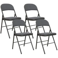 HOMCOM Lot de 4 chaises pliantes et portables intérieur avec assises et dossiers rembourrés en velours, cadre en acier, gris foncé(m-1)
