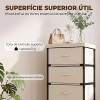 HOMCOM Cómoda para Quarto com 4 Gavetas em Tecido Estrutura em Aço para Sala Escritório Bege(m-5)