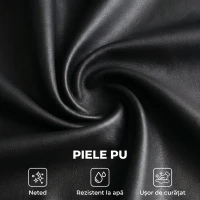 HOMCOM Fotoliu pentru Dormitor din Piele PU, cu Șezut Spațios, Brațe și Picioare din Lemn de Eucalipt, Negru(m-6)