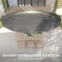 Outsunny Grande Parasol de Jardin Exterieur 4,6 x 2,7 m avec Pied en Croix, Parasol Double avec Manivelle, pour Terrasse, Gris(m-4)