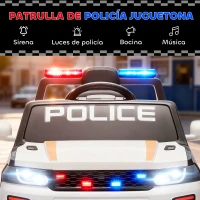 AIYAPLAY Coche Eléctrico para Niños de Policía con Mando a Distancia Motor Doble Sirena Suspensión en 4 Ruedas y Faros Blanco(m-6)
