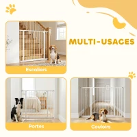 PawHut Barrière de Sécurité Chien Réglable 76-107 cm, avec 2 Rallonges (10/15 cm), Ouverture d'une Main, sans Perçage, Blanc(m-5)
