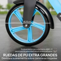 HOMCOM Patinete Plegable para Adultos y Niños de +14 Años Scooter con Manillar Ajustable 91,5x36,5x91-104 cm Azul(m-8)