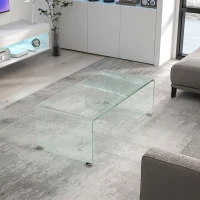 HOMCOM Table basse en verre table de salon rectangulaire design moderne en verre trempé avec bords arrondis sûrs transparent(m-2)
