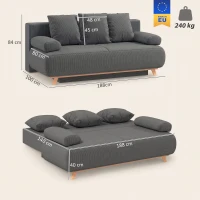 HOMCOM Sofá cama con respaldo reclinable, función de cama, almacenamiento oculto y tapizado de pana, Gris(m-3)