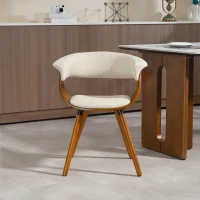 HOMCOM Esszimmerstuhl, Stoff in Leinenoptik, gebogene Rückenlehne, Holzbeine, Beige(m-8)