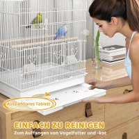 PawHut Vogelkäfig im Vintage-Design für kleine Vogelarten inkl. Zubehör 46,5 x 36 x 59 cm Stahl, Holz, Weiß+Natur(m-5)