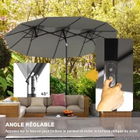 Outsunny Parasol de Jardin Exterieur Inclinable 3 x 1,5 m, Parasol Double Rectangulaire avec Manivelle, Polyester 180 g/m², Gris(m-4)
