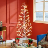 HOMCOM Künstlicher Weihnachtsbaum 180 cm mit 384 warmweißen LED-Lichtern, flexible Zweige, Stahlfuß, Weiß(m-2)