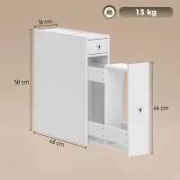 HOMCOM Móvel de Banheiro Slim com 2 Gavetas e Compartimento Aberto, para Banheiro, Cozinha, Lavanderia e Sala, 16x48x58 cm, Branco(m-3)