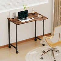 HOMCOM Birou Pliant 80 x 52 cm, Birou pentru calculator pe roți cu șliț pentru dispozitiv, montaj ușor, maro(m-4)