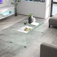HOMCOM Table basse en verre table de salon rectangulaire design moderne en verre trempé avec bords arrondis sûrs transparent(m-7)
