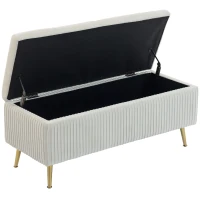 HOMCOM Banco con almacenamiento, banco tapizado con aspecto aterciopelado, patas de acero doradas, banco para cama para salón(m-7)