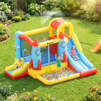 Outsunny Castillo Hinchable para Niños +3 Años con 2 Toboganes Piscina y Zona de Salto 330x265x185 cm Multicolor(m-2)