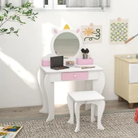 ZONEKIZ Set de Toaletă pentru Fete cu Taburet și Oglindă, Design Unicorn(m-6)