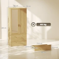 HOMCOM Armario de Dormitorio con Espejo 2 Puertas 2 Cajones y Barra para Colgar 80x50x180 cm Roble(m-3)