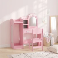 AIYAPLAY Coiffeuse pour Enfants avec Tabouret et Miroir Lumineux à 2 Couleurs en Acrylique, Coiffeuse Bureau Fille 3-8 Ans, Rose(m-2)